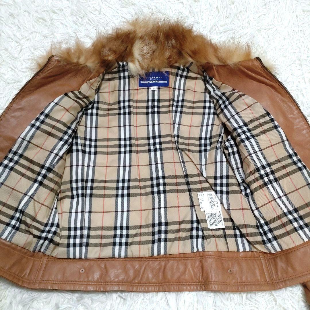 極美品　バーバリーブルーレーベル　ラムレザー　ノバチェック　フォックスファー