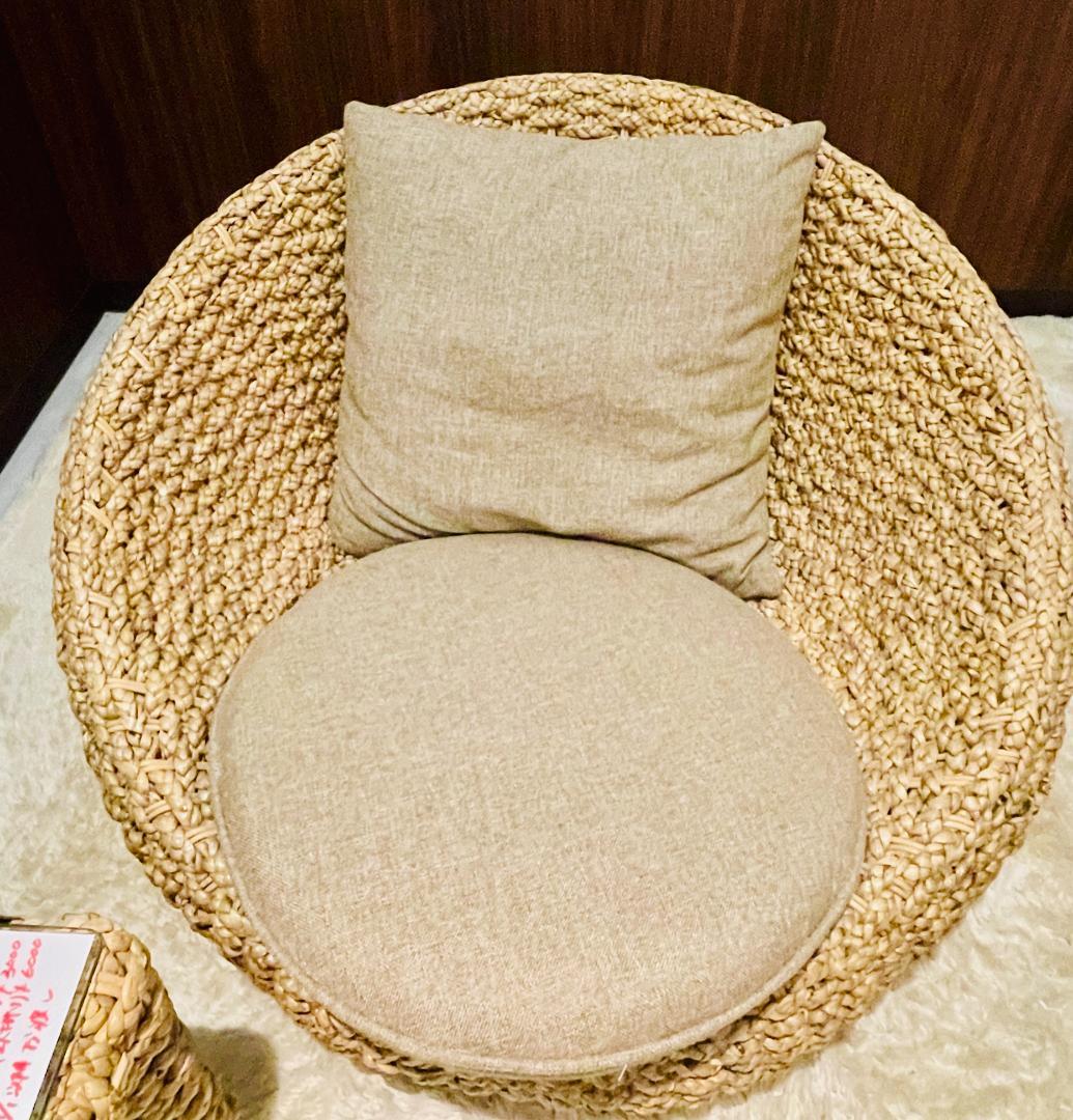 ラタン風ソファセット ベージュクッション付き　引取り限定