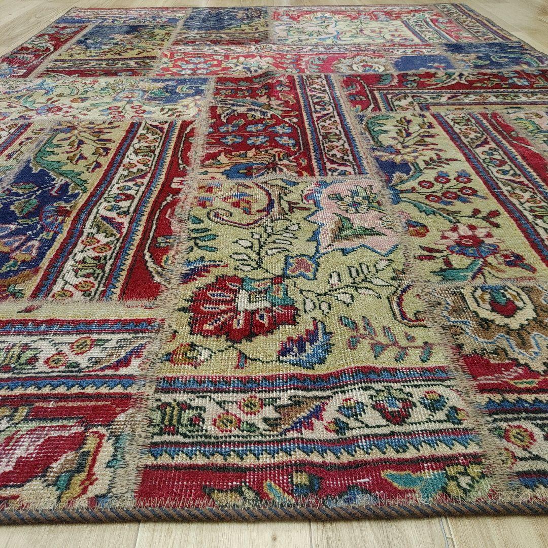 ペルシャ絨毯 パッチワーク アンティーク 206x146手織り クリーニング済み