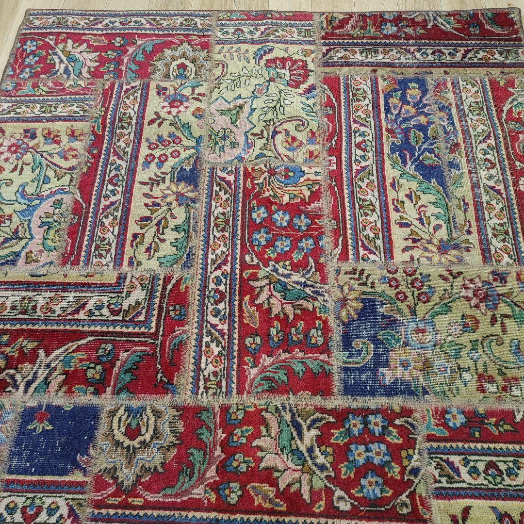 ペルシャ絨毯 パッチワーク アンティーク 206x146手織り クリーニング済み