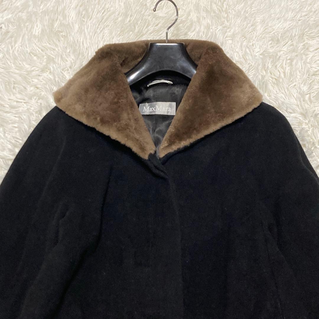 美品✨MAXMARA ヌートリアファー　コート　銀タグ　XL 黒　ミドル　ウール