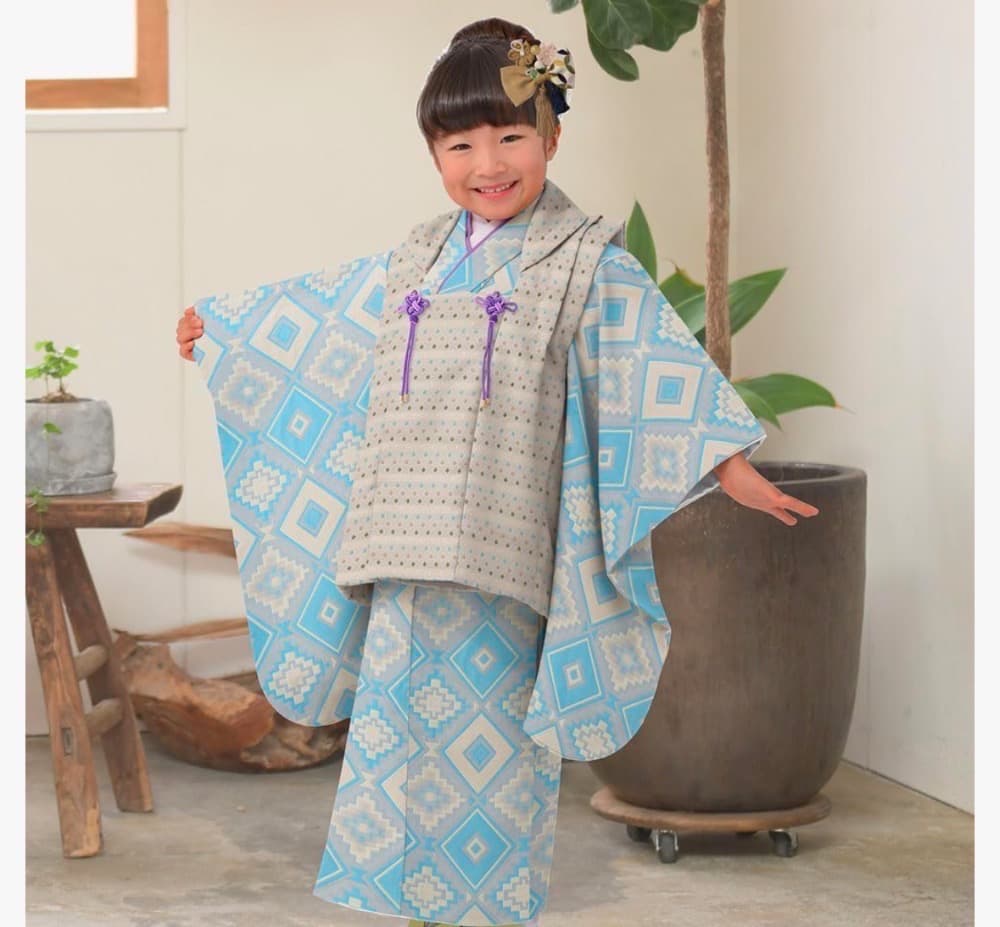 京のみやび 可愛い 被布セット お祝い 七五三 双子 水色 女の子 男の子 着物