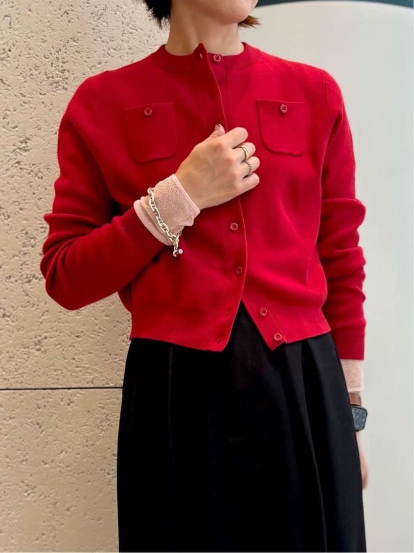 CABAN レッド カーディガン ポケット付き 長袖