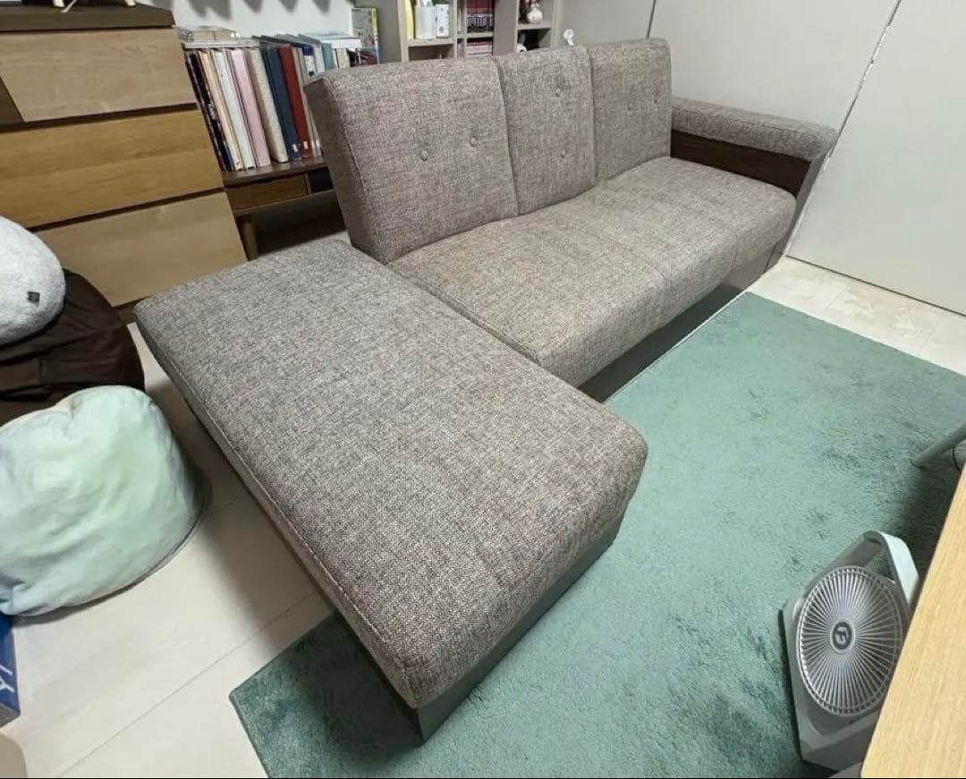 モダンデコ ソファベッド 2人掛け ファブリック グレー スツール付