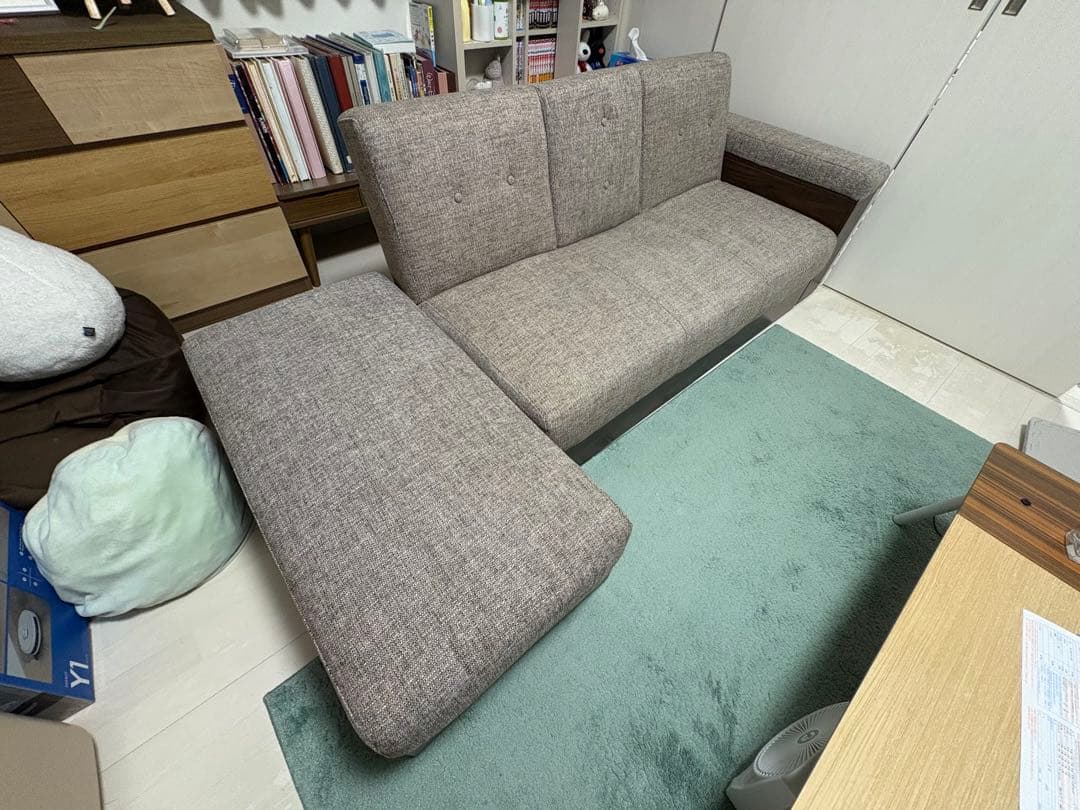 モダンデコ ソファベッド 2人掛け ファブリック グレー スツール付