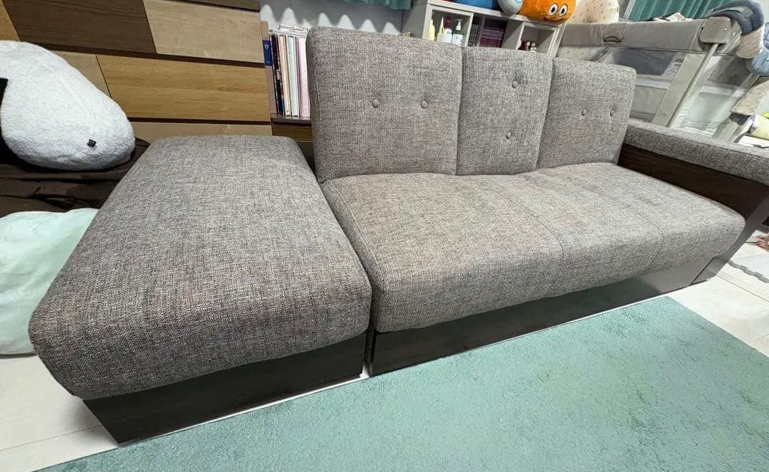 モダンデコ ソファベッド 2人掛け ファブリック グレー スツール付