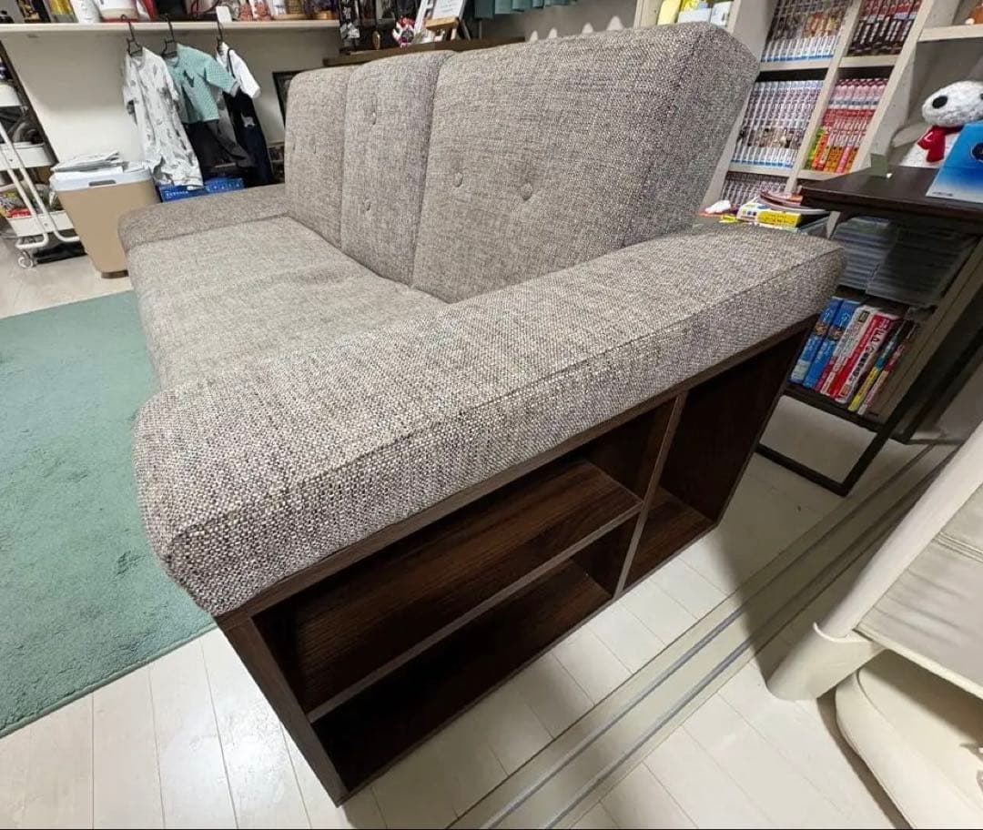 モダンデコ ソファベッド 2人掛け ファブリック グレー スツール付