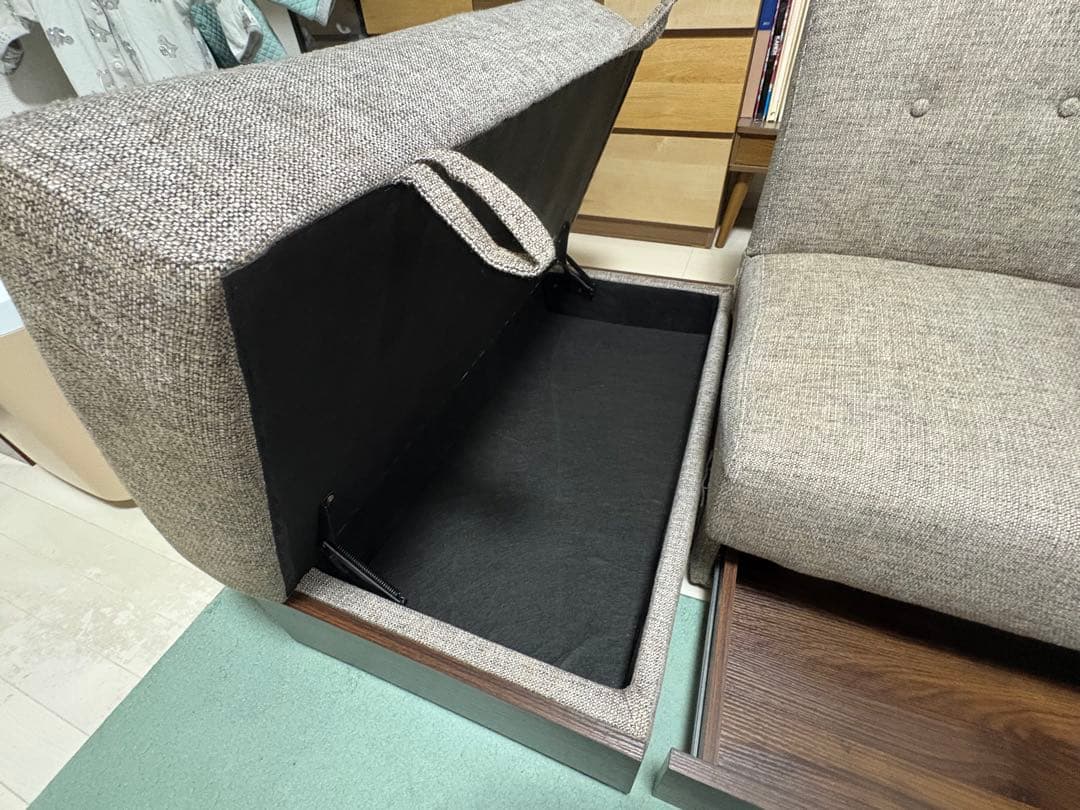 モダンデコ ソファベッド 2人掛け ファブリック グレー スツール付