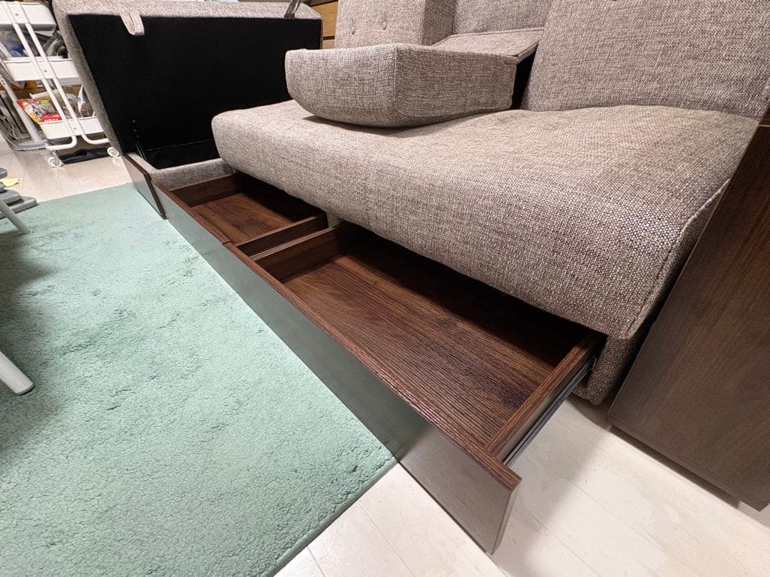 モダンデコ ソファベッド 2人掛け ファブリック グレー スツール付