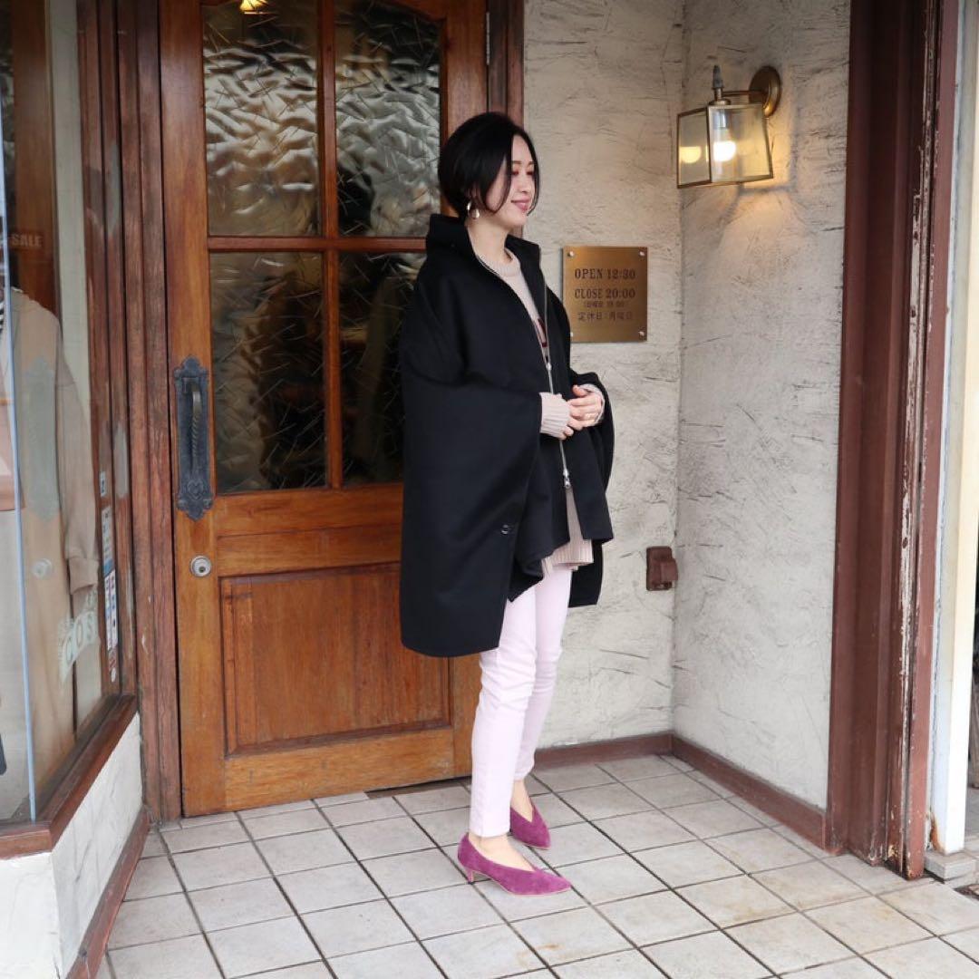 (未使用級)ヘレンチア　リバーシブルポンチョ　2way ケープコート　黒色