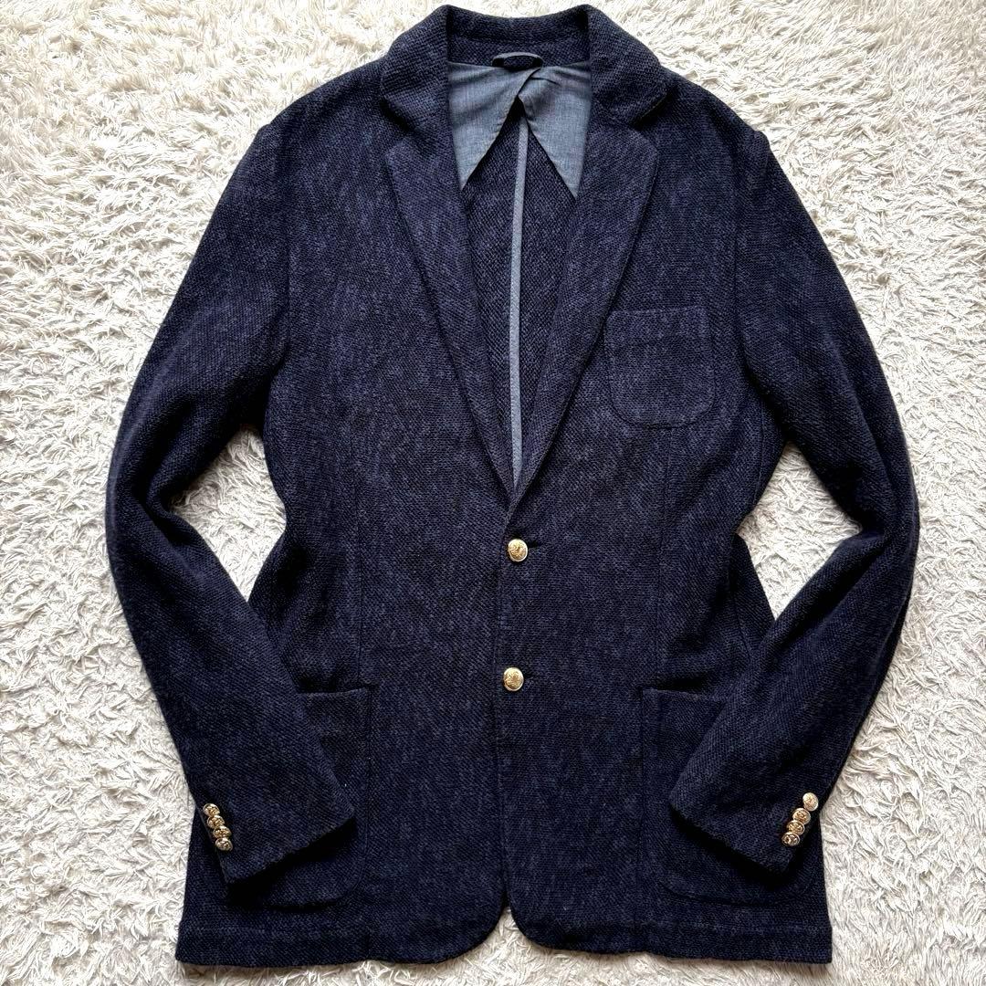 ★金ボタン★ altea ニットテーラード 麻混合 イタリア製 紺 Lサイズ