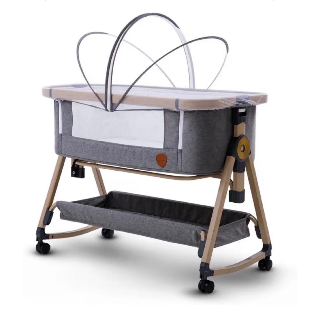 【HZDMJ正規品ベビーベッド添い寝折りたたみハイローベッドグレー