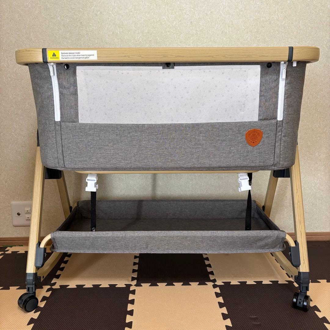 【HZDMJ正規品ベビーベッド添い寝折りたたみハイローベッドグレー