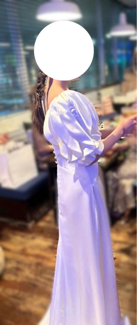 パフスリーブ サテンソフトマーメイドウエディングドレス 二次会 花嫁 S