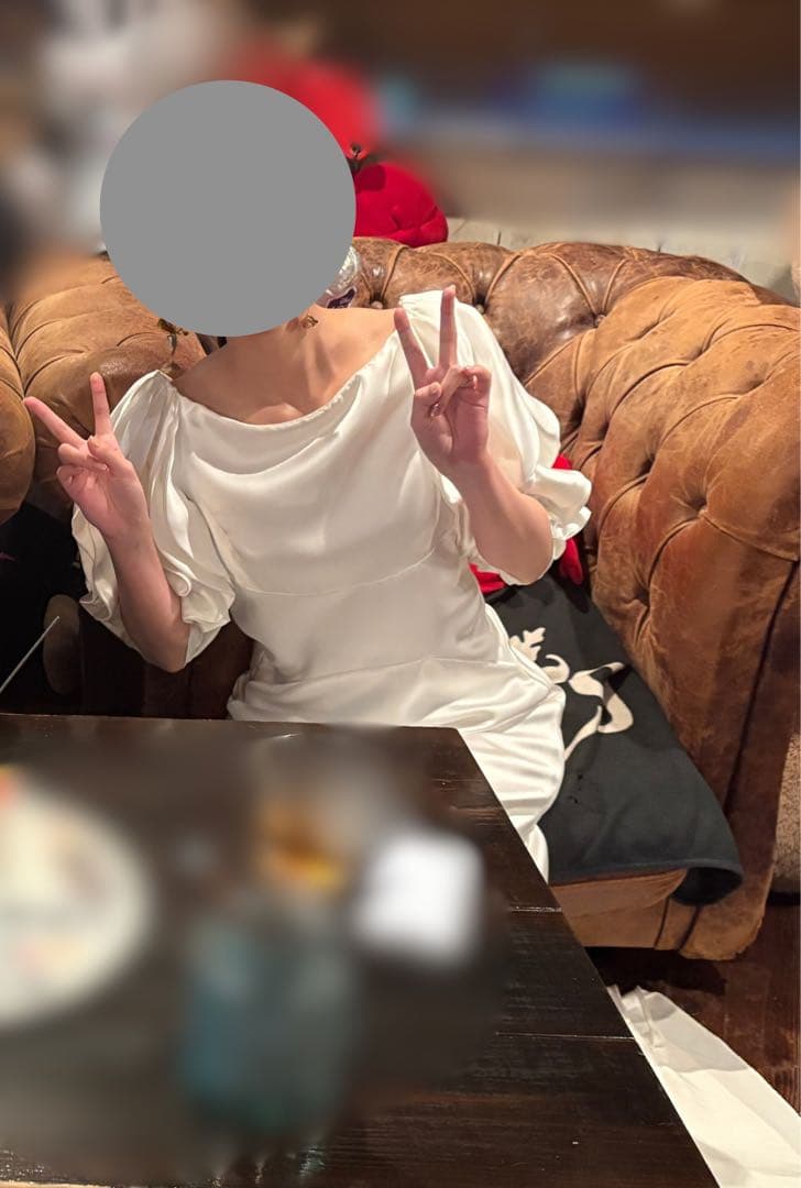 パフスリーブ サテンソフトマーメイドウエディングドレス 二次会 花嫁 S