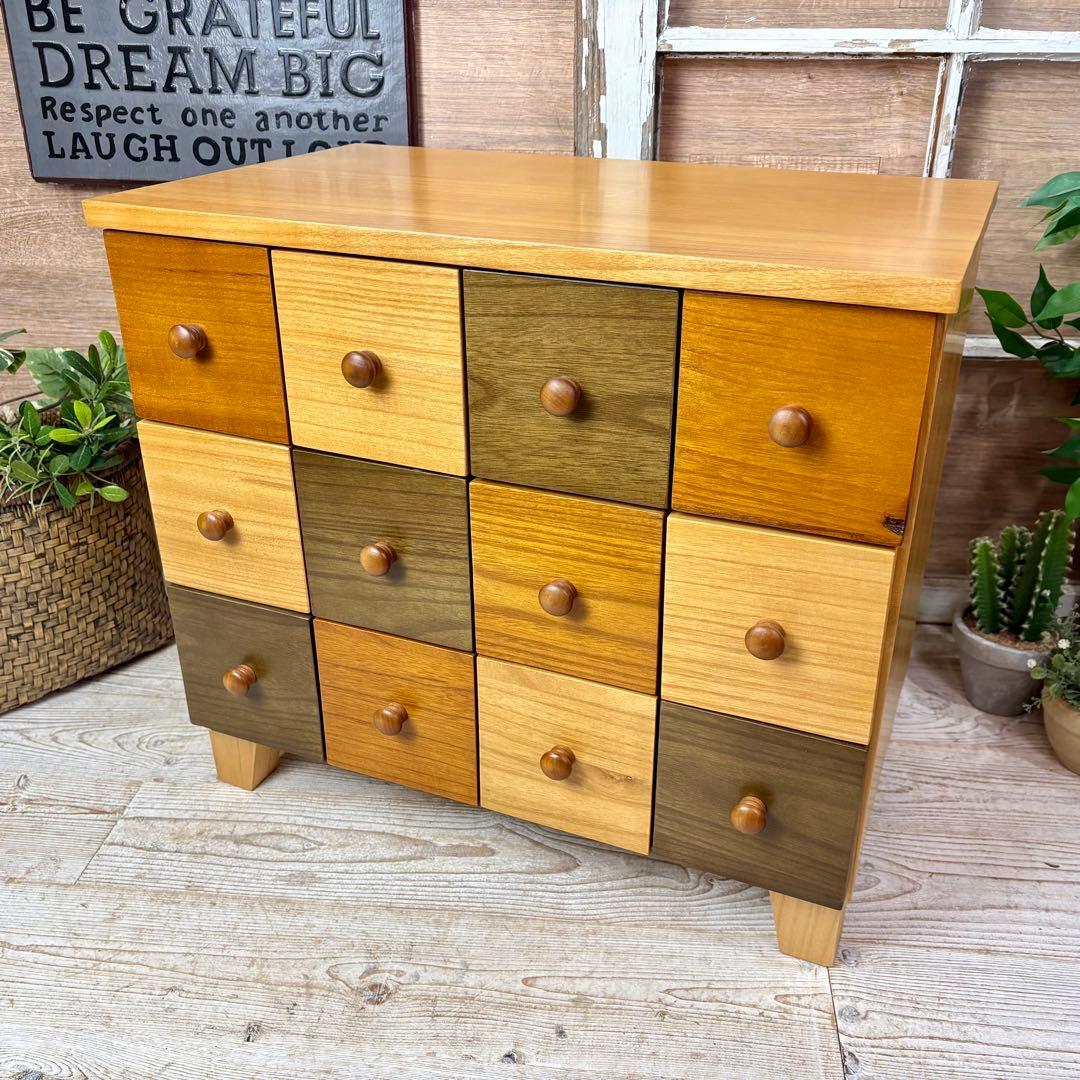 訳あり品【140】ナチュラルウッド多引き出し収納チェストインテリア木製タンス桐材