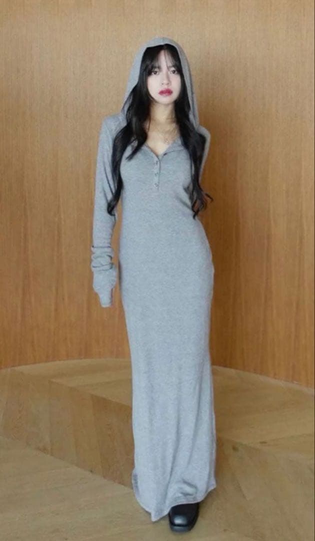 HoodieSlimカットドレス，Sサイズ，ヘザーグレー
