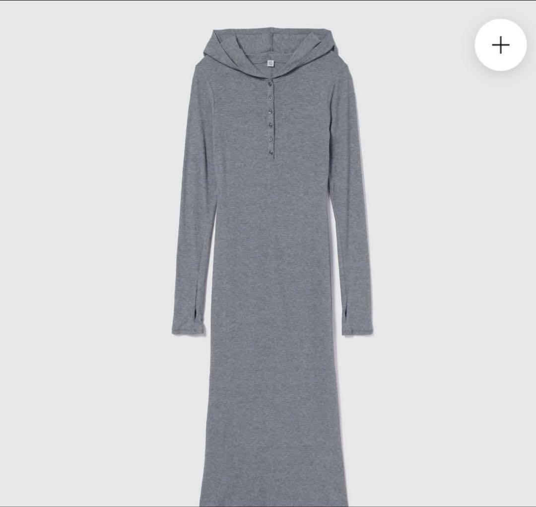 HoodieSlimカットドレス，Sサイズ，ヘザーグレー