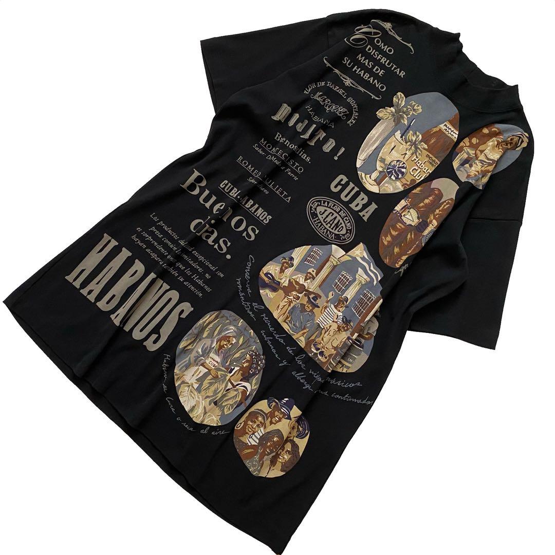 未使用品 トクコプルミエヴォル 半袖 プリント チュニック 黒 コットン 9