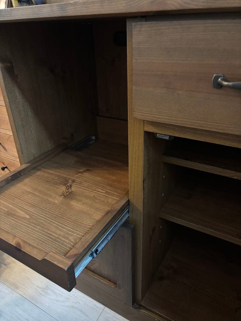 木製キッチンカウンター 収納付き