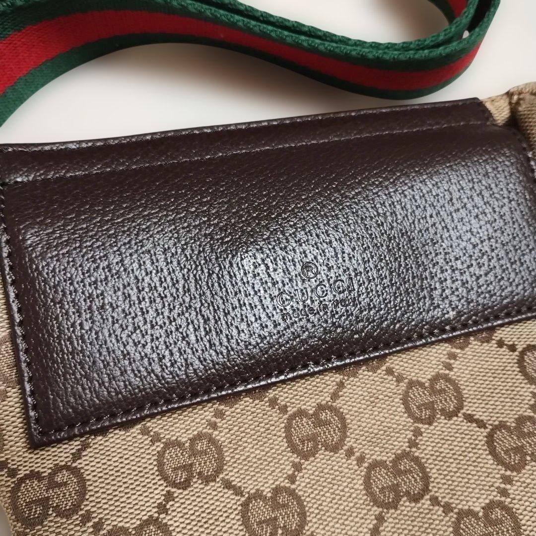 GUCCI ウエストポーチボディバッグGGキャンバス シェリーラインブラウン
