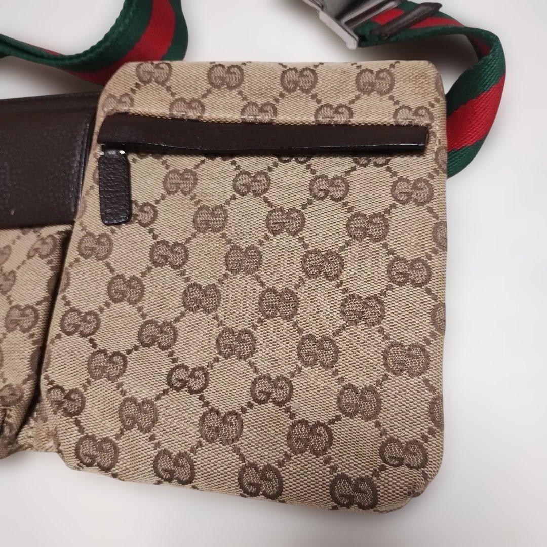 GUCCI ウエストポーチボディバッグGGキャンバス シェリーラインブラウン