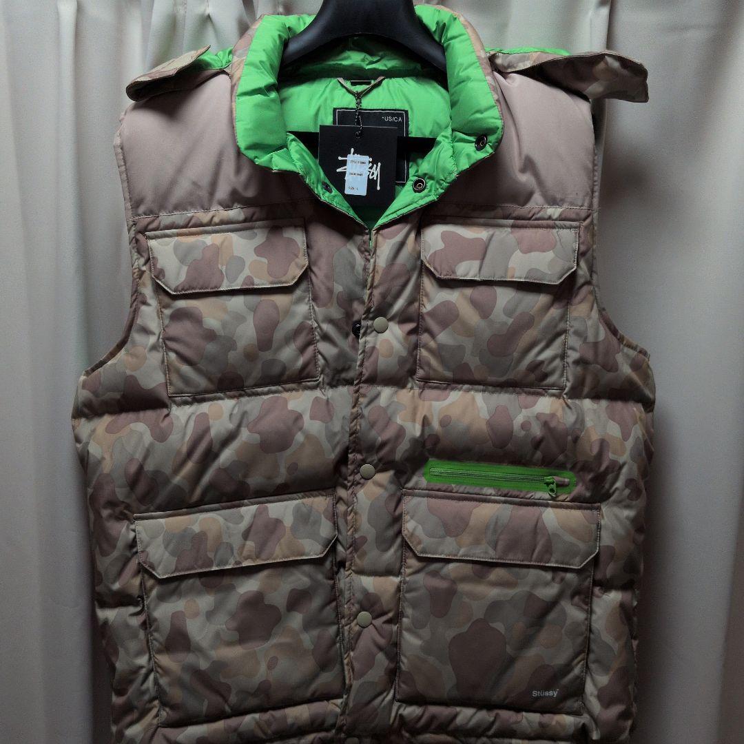 STUSSY カモ柄 ダウンベスト Lサイズ 汚れ確認1500円引き