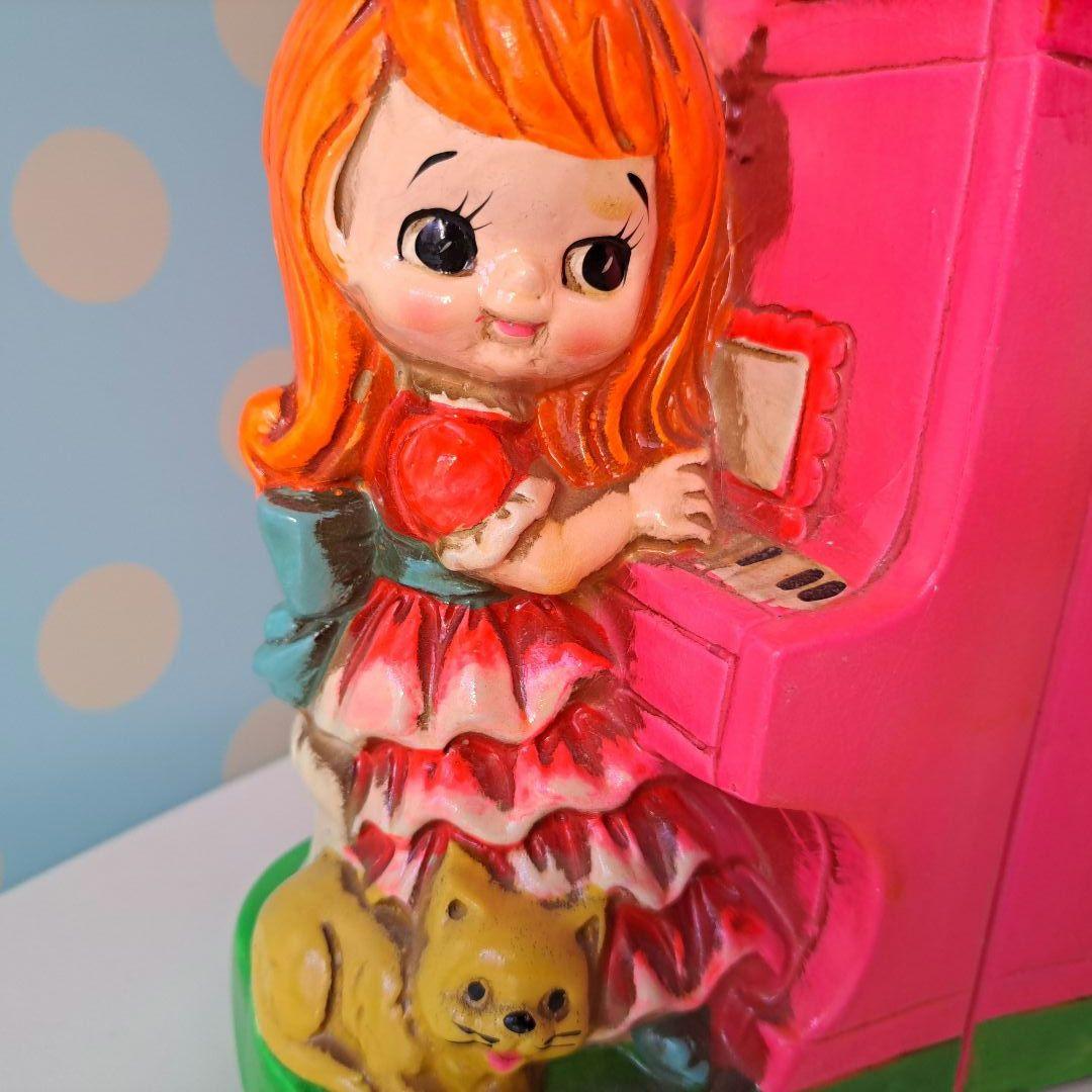 ビンテージ　ブックエンド　ピアノと女の子とネコ　ホリデーフェアー