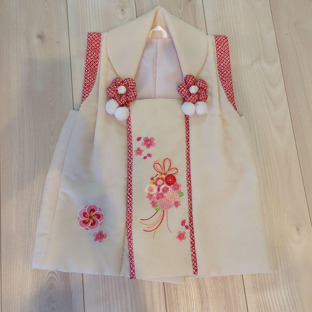 美品★3歳★白い被布＆紫花着物＆白草履小物