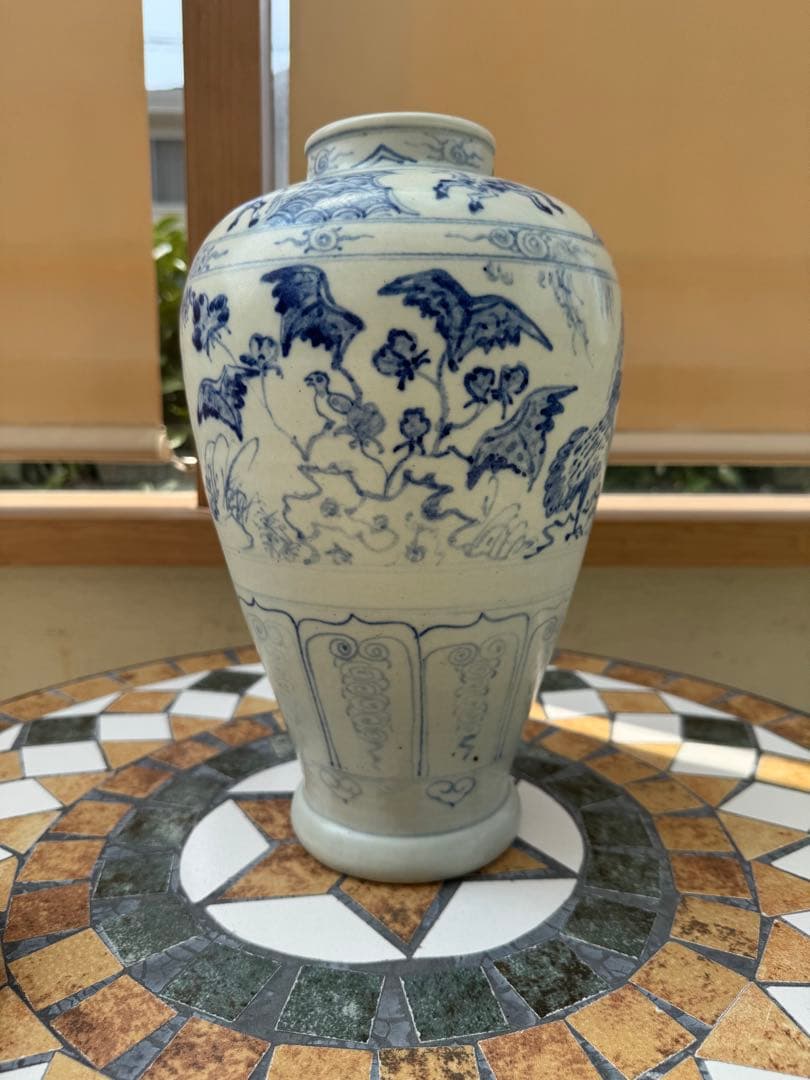 古美術　安南焼　ベトナム　鳥紋　染付　花瓶　壺　陶磁器　骨董