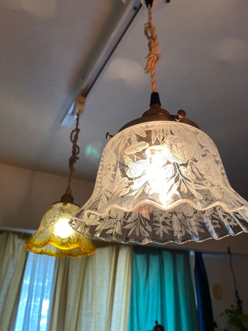 アンティーク　ビクトリアン　ガス燈　ガラスシェード　ペンダントライト灯具付き
