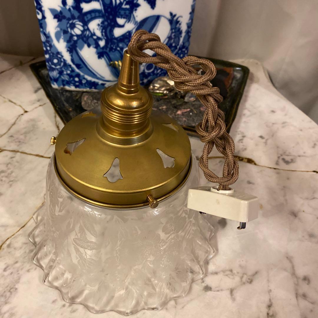 アンティーク　ビクトリアン　ガス燈　ガラスシェード　ペンダントライト灯具付き