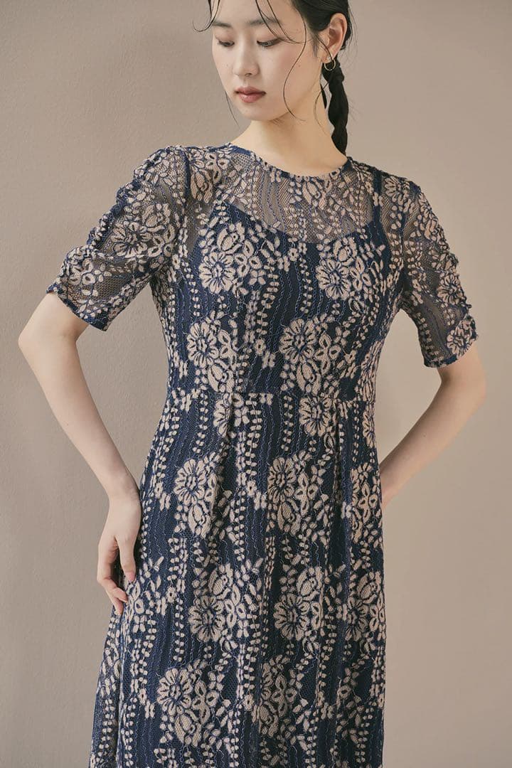 URBAN　RESEARCH　ROSSO kaene　配色レースエプロンドレス