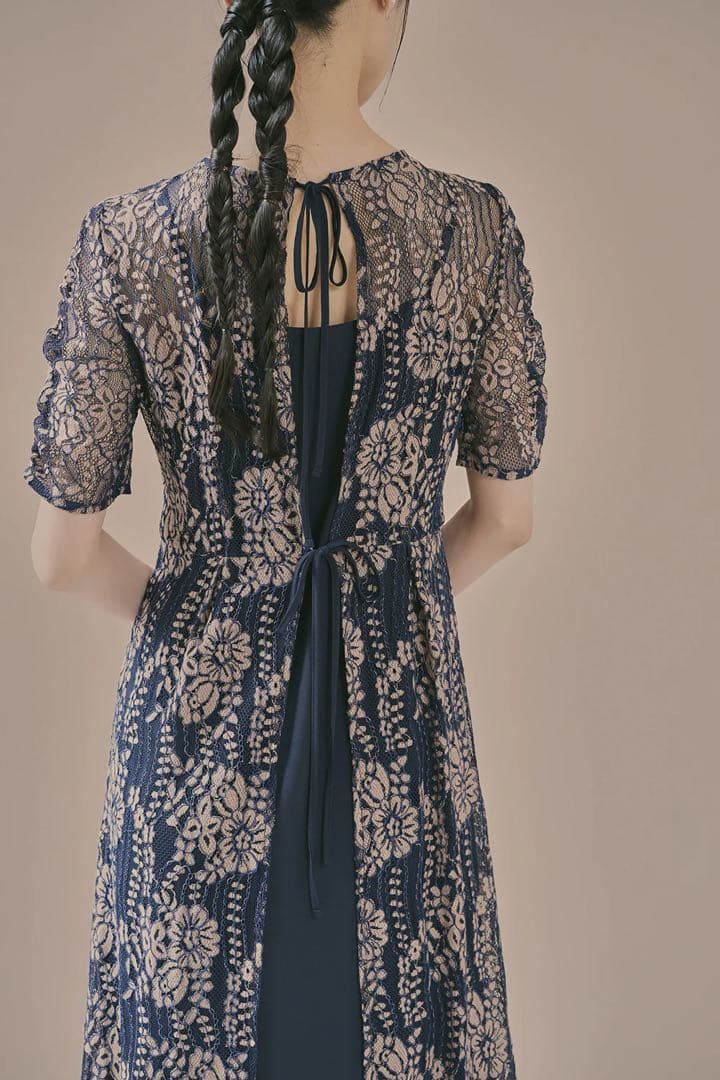 URBAN　RESEARCH　ROSSO kaene　配色レースエプロンドレス