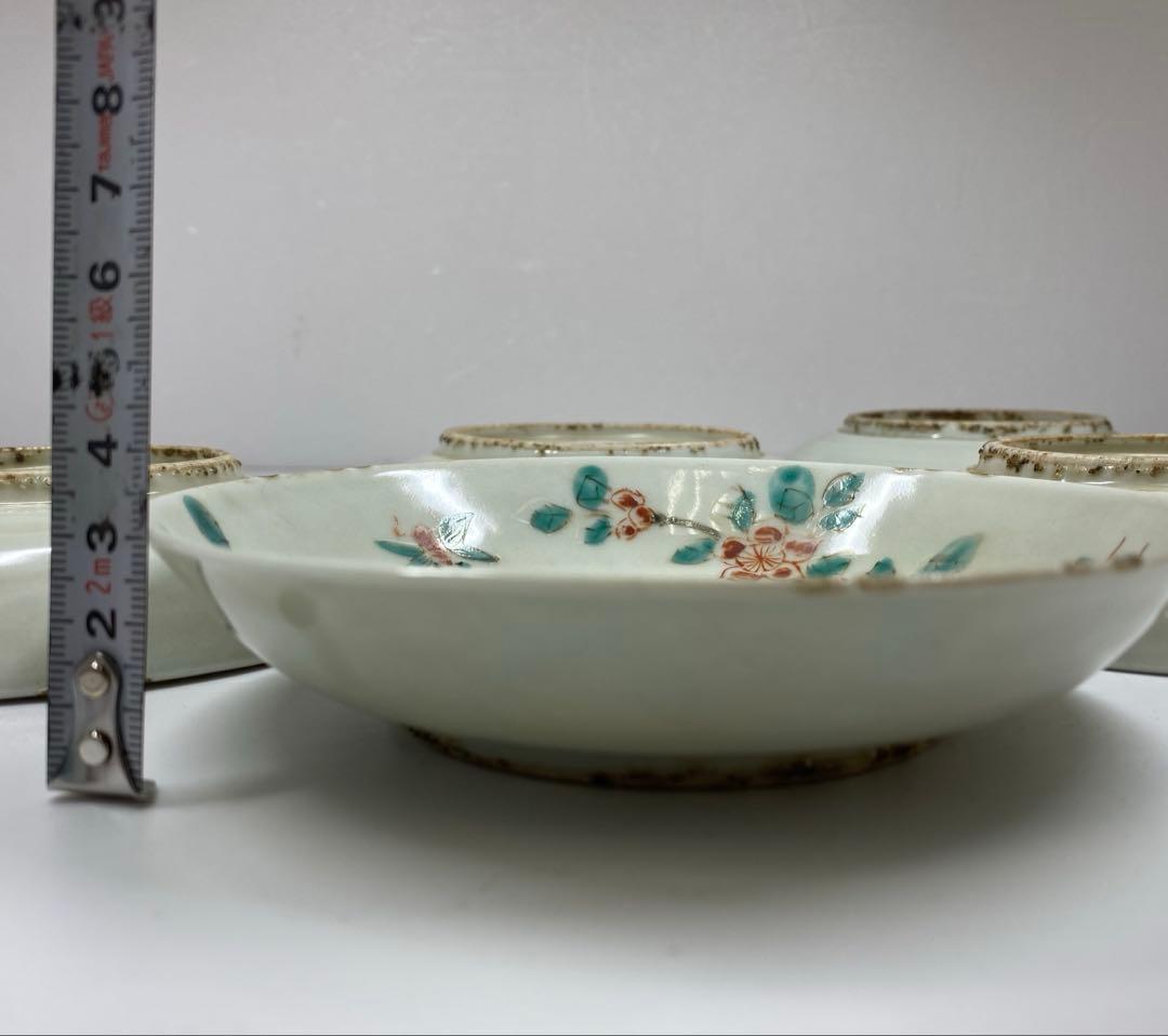 中国明時代　南京赤絵中皿5枚　木箱付　直径15㎝　東Y7-0210☆2Fトヒチサ