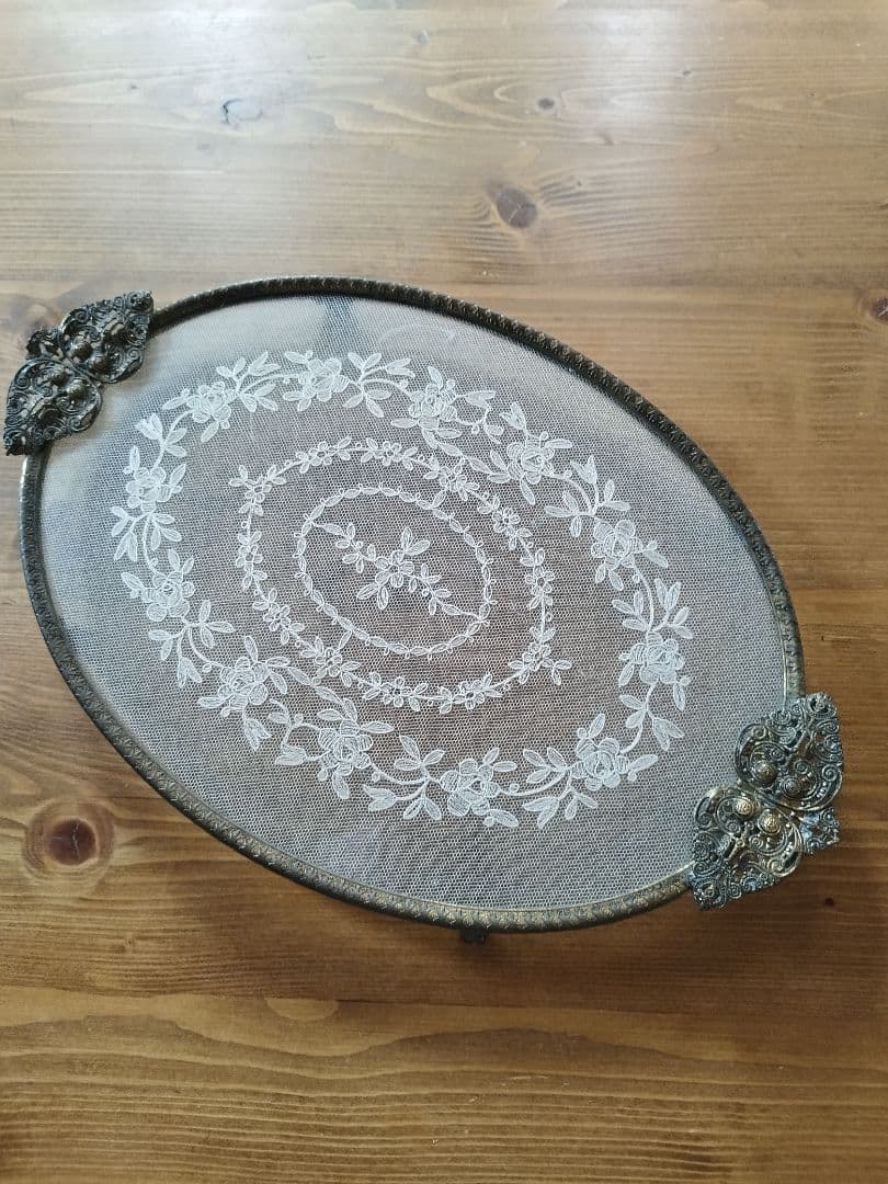 イギリス　アンティークガラストレー　ドレッシングトレー