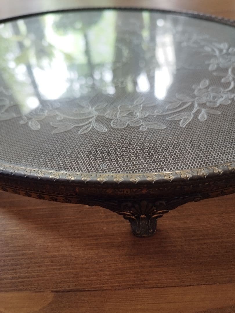 イギリス　アンティークガラストレー　ドレッシングトレー