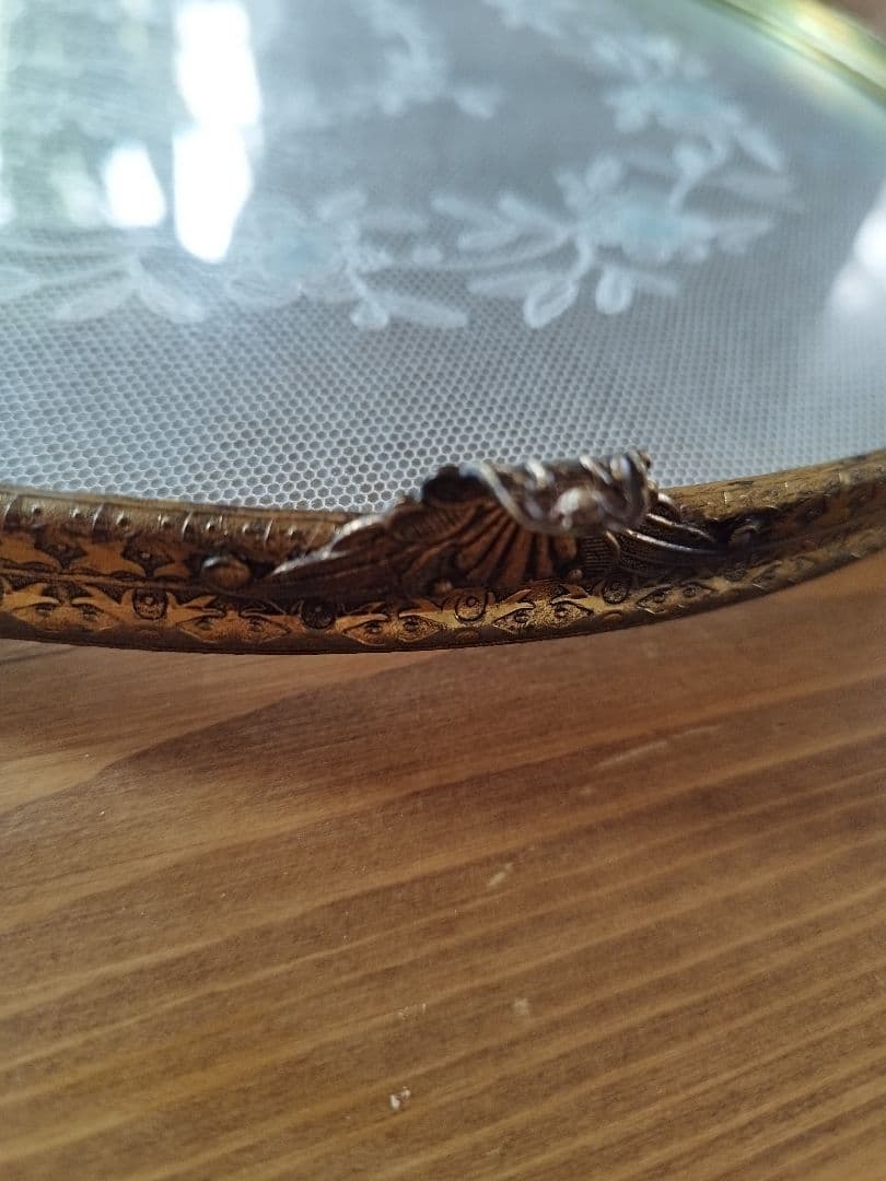 イギリス　アンティークガラストレー　ドレッシングトレー