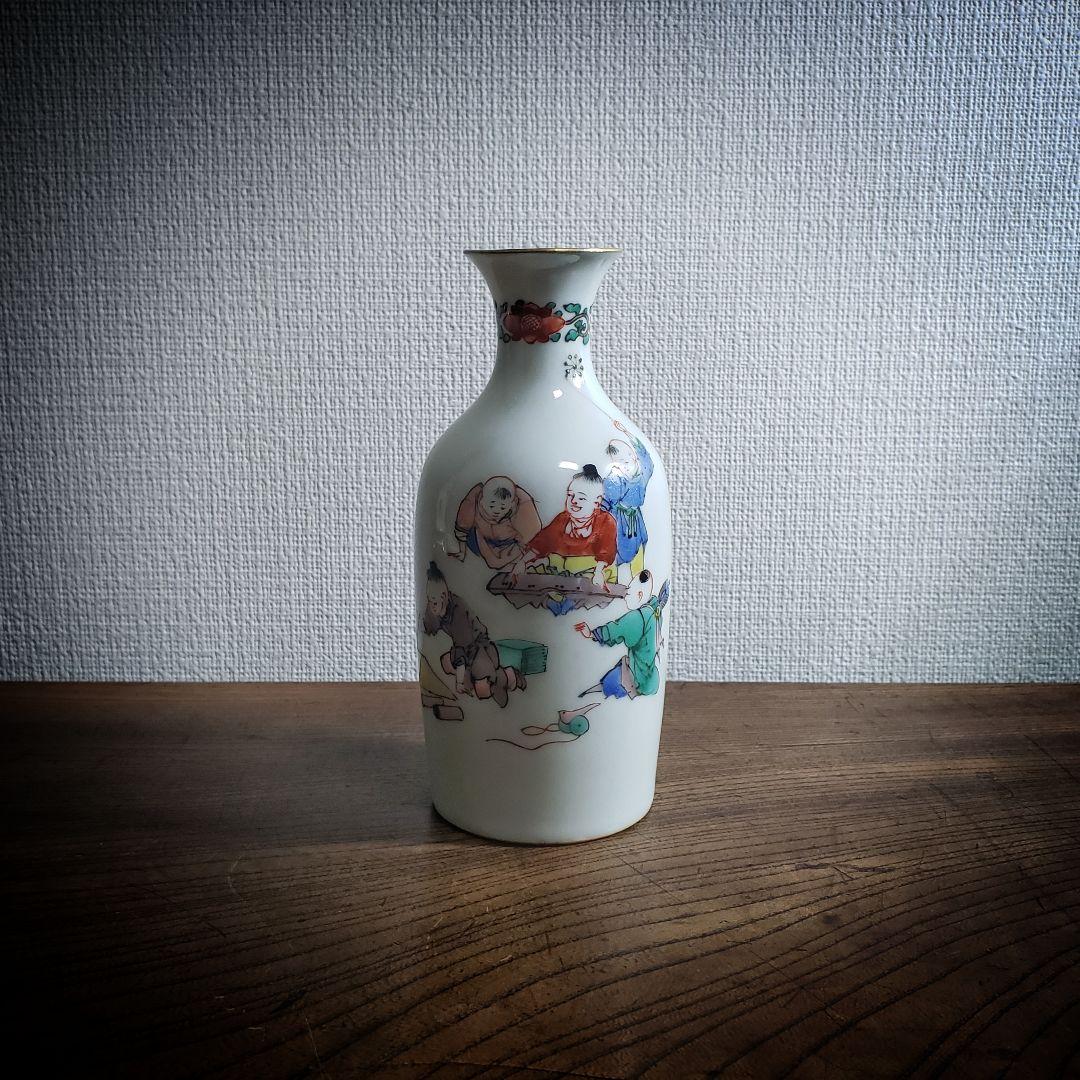 徳利　中国骨董　童　色絵　酒器　花器　一輪挿し　フラワーベース
