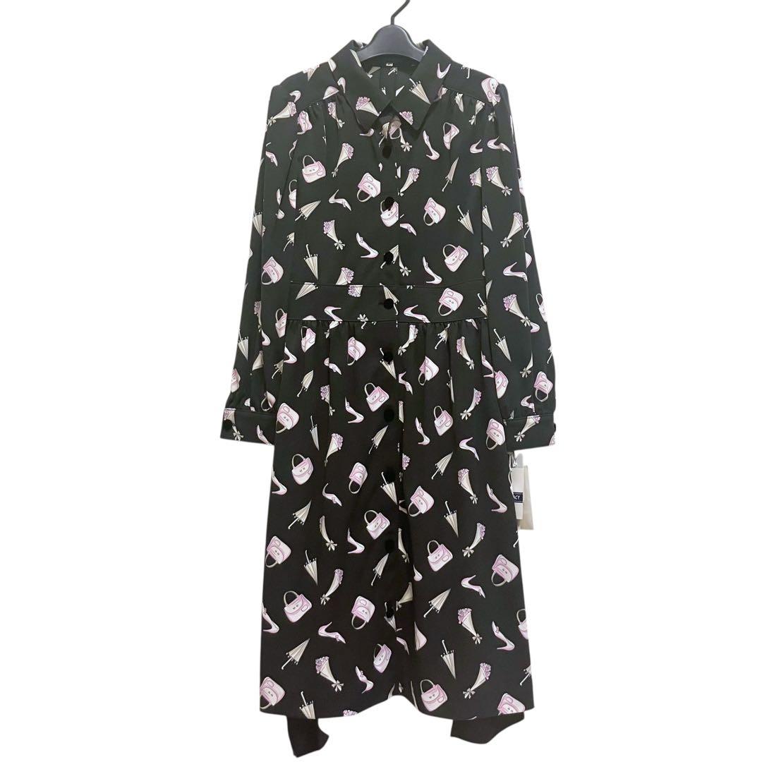 未使用 エムズグレイシー 40 総柄モチーフ シャツワンピース ブラック ベルト