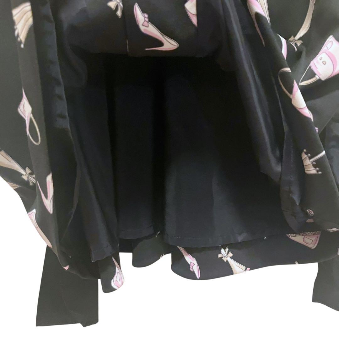 未使用 エムズグレイシー 40 総柄モチーフ シャツワンピース ブラック ベルト