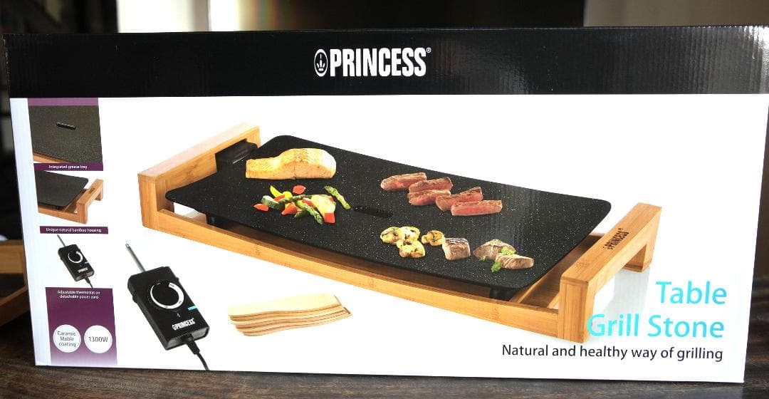 ＜美品＞PRINCESS テーブルグリルストーンブラック ストッパー＆蓋付