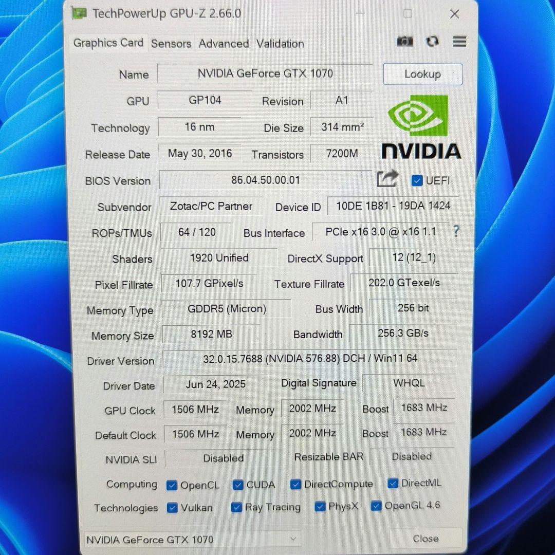NVIDIA GeForce GTX 1070 グラフィックボード