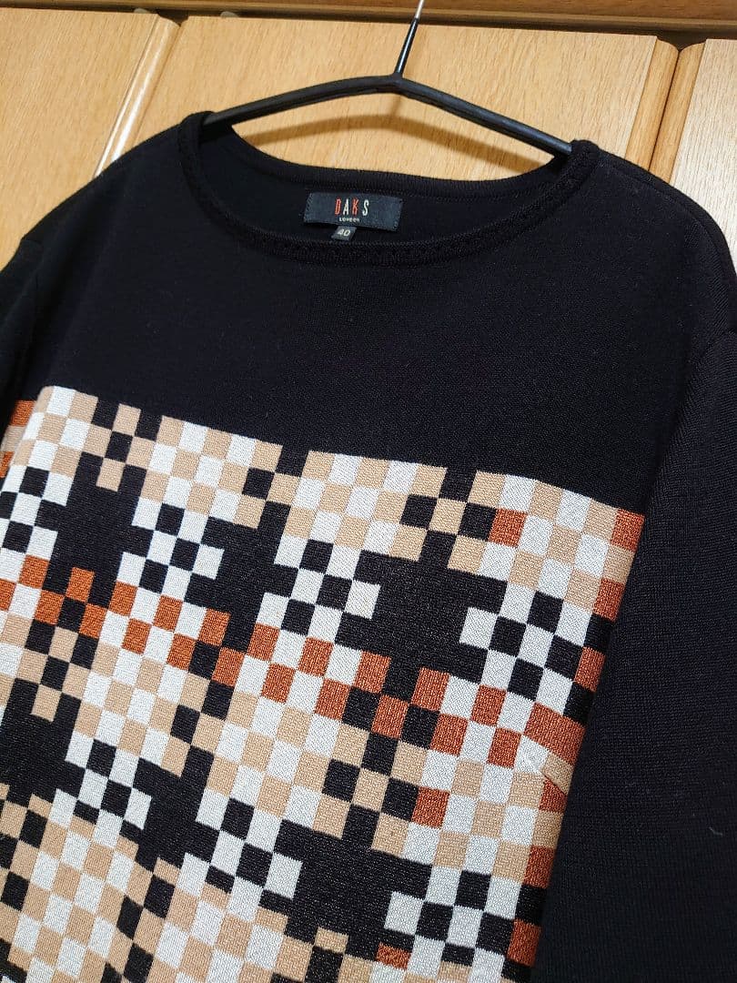 DAKS ダックス ビッグハウスチェック ニットチュニック 40〜42サイズ 黒