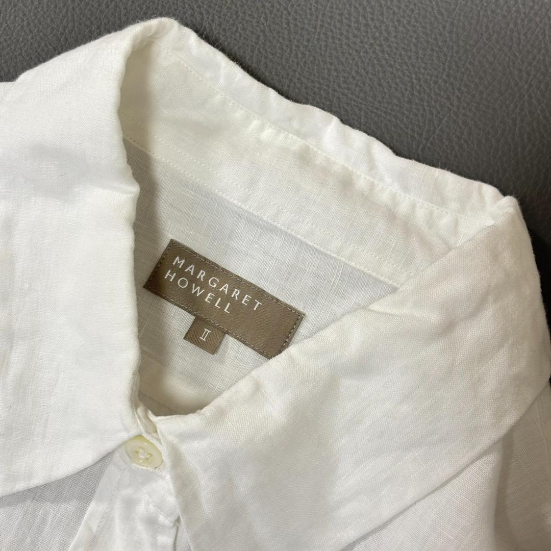 マーガレットハウエル リネン ロングシャツ 長袖ブラウス 麻 白 Ⅱ ts5