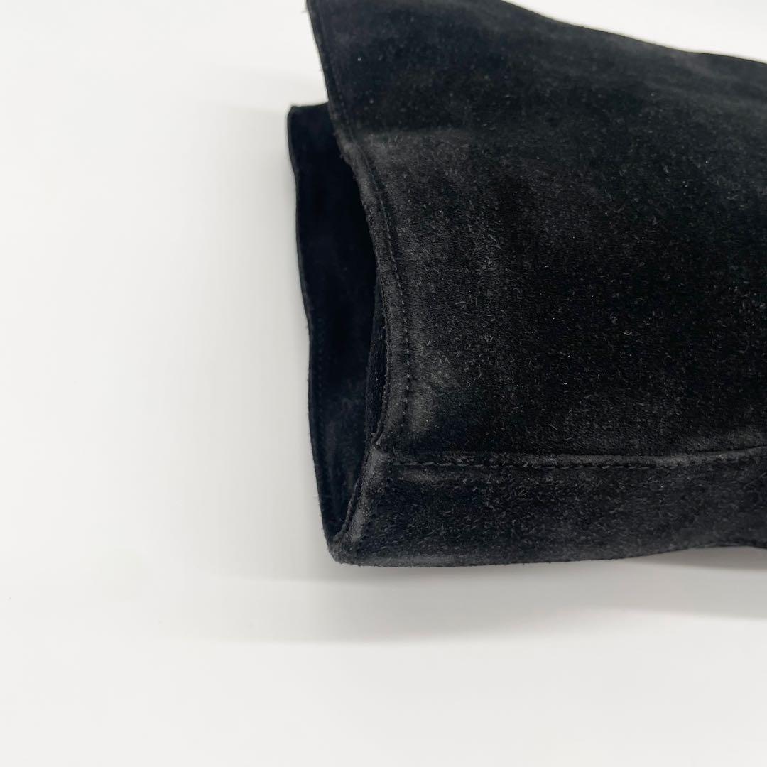 GUCCI スエード　メタルハンドル　ハンドバッグ　ブラック　レザー