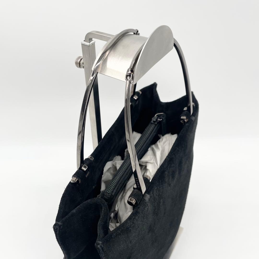 GUCCI スエード　メタルハンドル　ハンドバッグ　ブラック　レザー