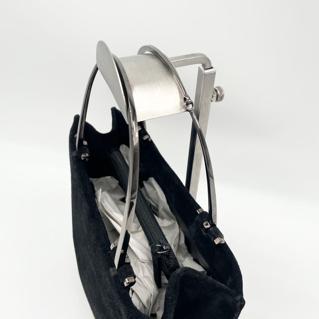 GUCCI スエード　メタルハンドル　ハンドバッグ　ブラック　レザー