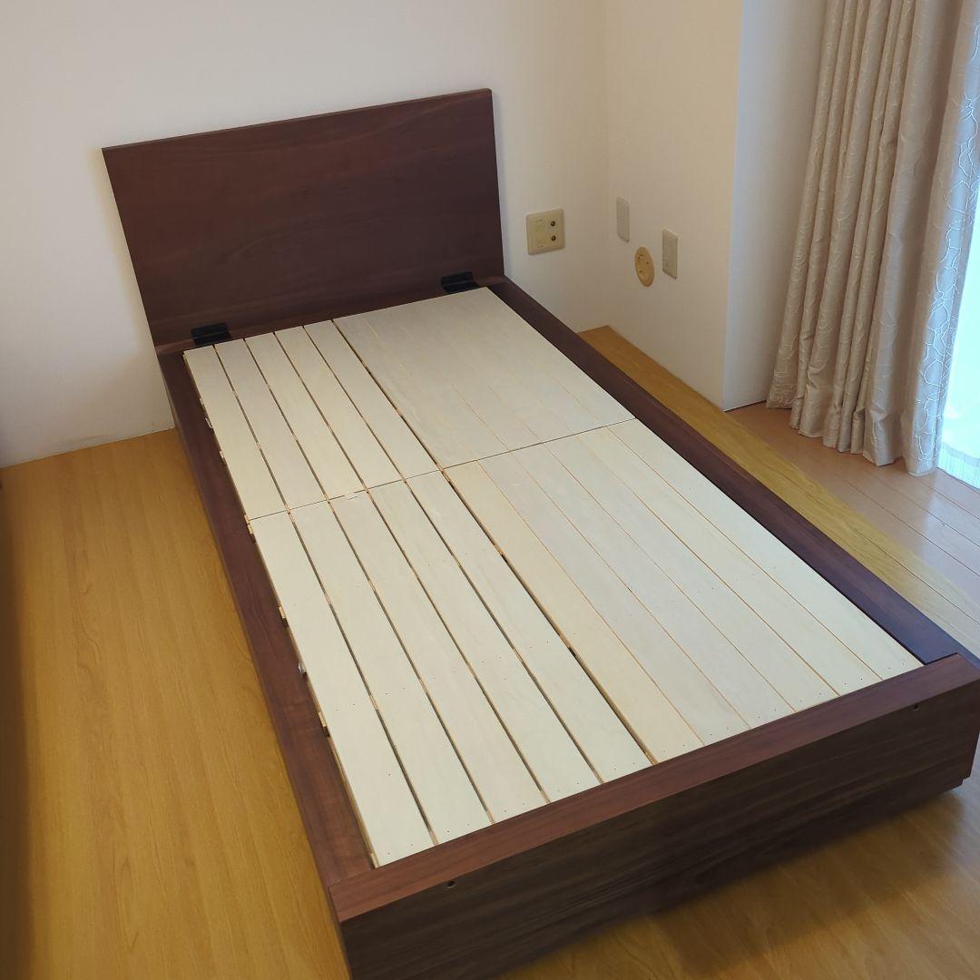無印良品　収納ベッド(シングル)ウォールナット材、ヘッドボード付