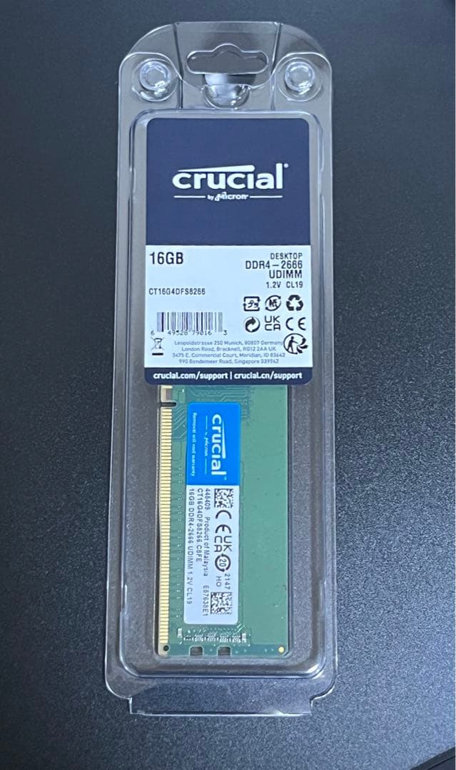 Crucial 16GB DDR4-2666 UDIMM デスクトップメモリ